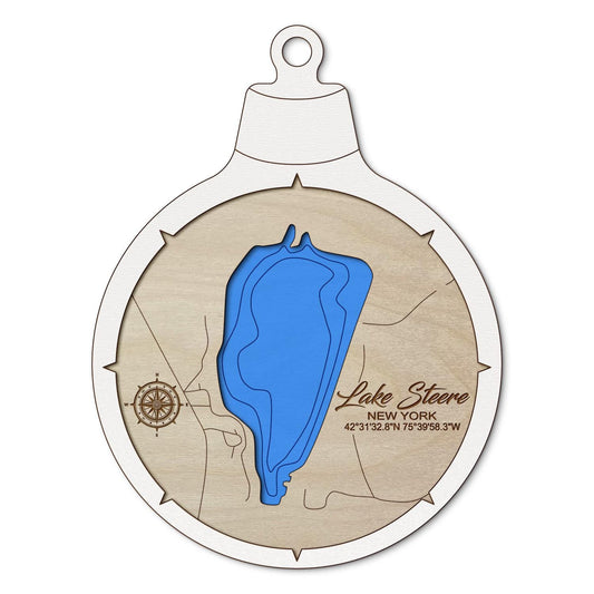 Lake Steere, New York Custom 3D Layered Wood Lake Map Ornament | Handcrafted Bathymetric Art