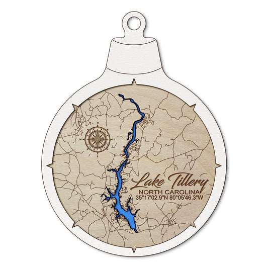 Lake Tillery, North Carolina Custom 3D Layered Wood Lake Map Ornament | Handcrafted Bathymetric Art