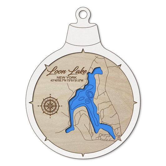 Loon Lake in Chestertown, New York Custom 3D Layered Wood Lake Map Ornament | Handcrafted Bathymetric Art