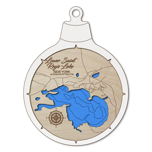 Lower Saint Regis Lake, New York Custom 3D Layered Wood Lake Map Ornament | Handcrafted Bathymetric Art