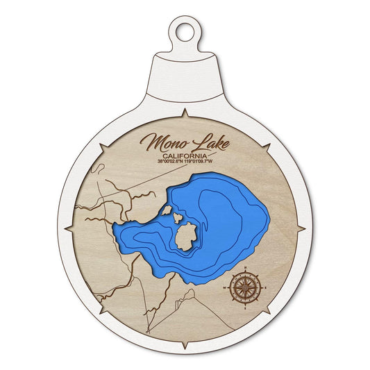 Mono Lake, California Custom 3D Layered Wood Lake Map Ornament | Handcrafted Bathymetric Art