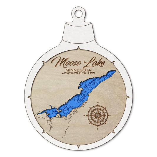 Moose Lake in Ely, Minnesota Custom 3D Layered Wood Lake Map Ornament | Handcrafted Bathymetric Art