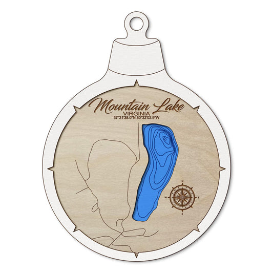 Mountain Lake, Virginia Custom 3D Layered Wood Lake Map Ornament | Handcrafted Bathymetric Art