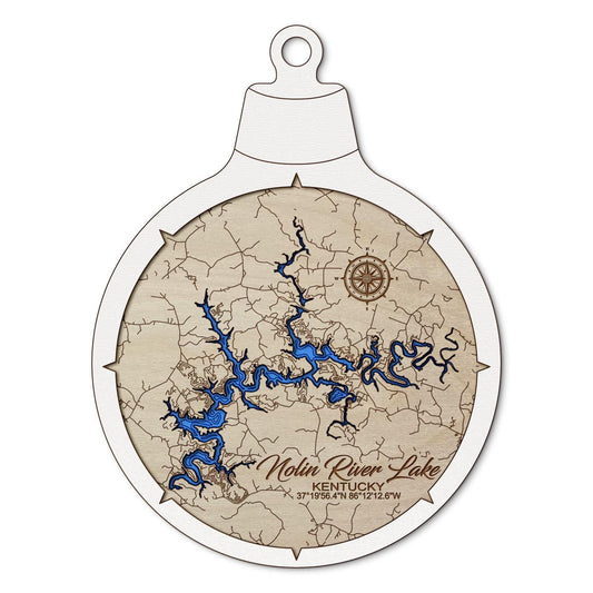 Nolin River Lake, Kentucky Custom 3D Layered Wood Lake Map Ornament | Handcrafted Bathymetric Art