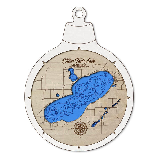 Otter Tail Lake, Minnesota Custom 3D Layered Wood Lake Map Ornament | Handcrafted Bathymetric Art