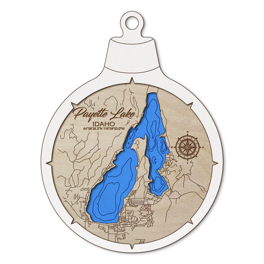 Payette Lake, Idaho Custom 3D Layered Wood Lake Map Ornament | Handcrafted Bathymetric Art