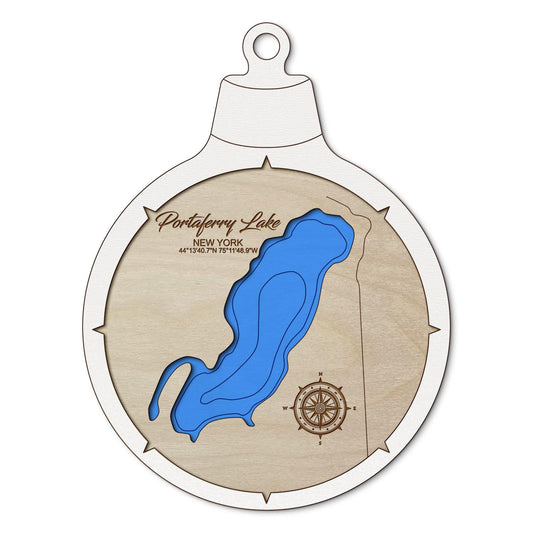 Portaferry Lake, New York Custom 3D Layered Wood Lake Map Ornament | Handcrafted Bathymetric Art