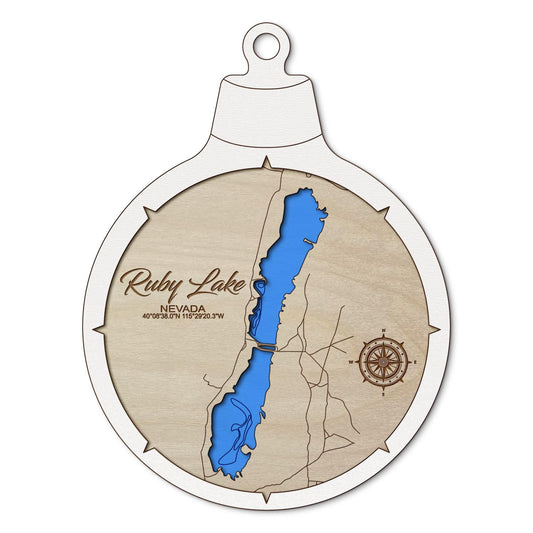 Ruby Lake, Nevada Custom 3D Layered Wood Lake Map Ornament | Handcrafted Bathymetric Art