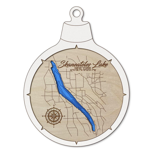 Skaneateles Lake, New York Custom 3D Layered Wood Lake Map Ornament | Handcrafted Bathymetric Art