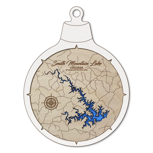 Smith Mountain Lake, Virginia Custom 3D Layered Wood Lake Map Ornament | Handcrafted Bathymetric Art