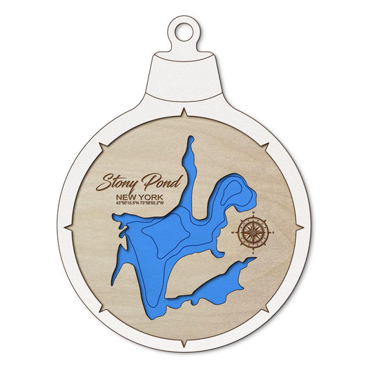 Stony Pond in Minerva, New York Custom 3D Layered Wood Lake Map Ornament | Handcrafted Bathymetric Art