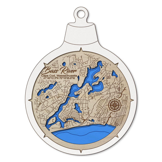 Bass River Cape Cod, Massachusetts Custom 3D Layered Wood Lake Map Ornament | Handcrafted Bathymetric Art