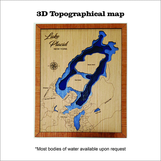 Lake Placid 3D Topographical Map. Lake House Decor. Custom Lake Map. wall art and wall decor