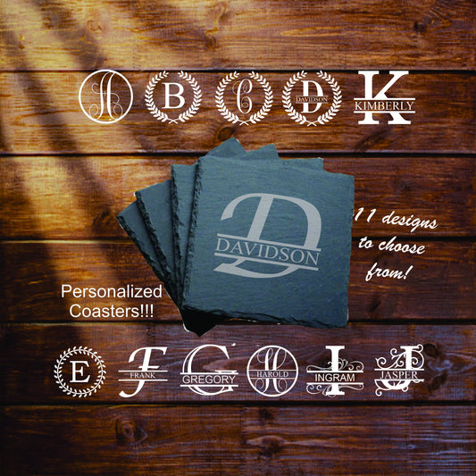 Custom Slate Monogram coasters. Set of 4! FREE SHIPPING