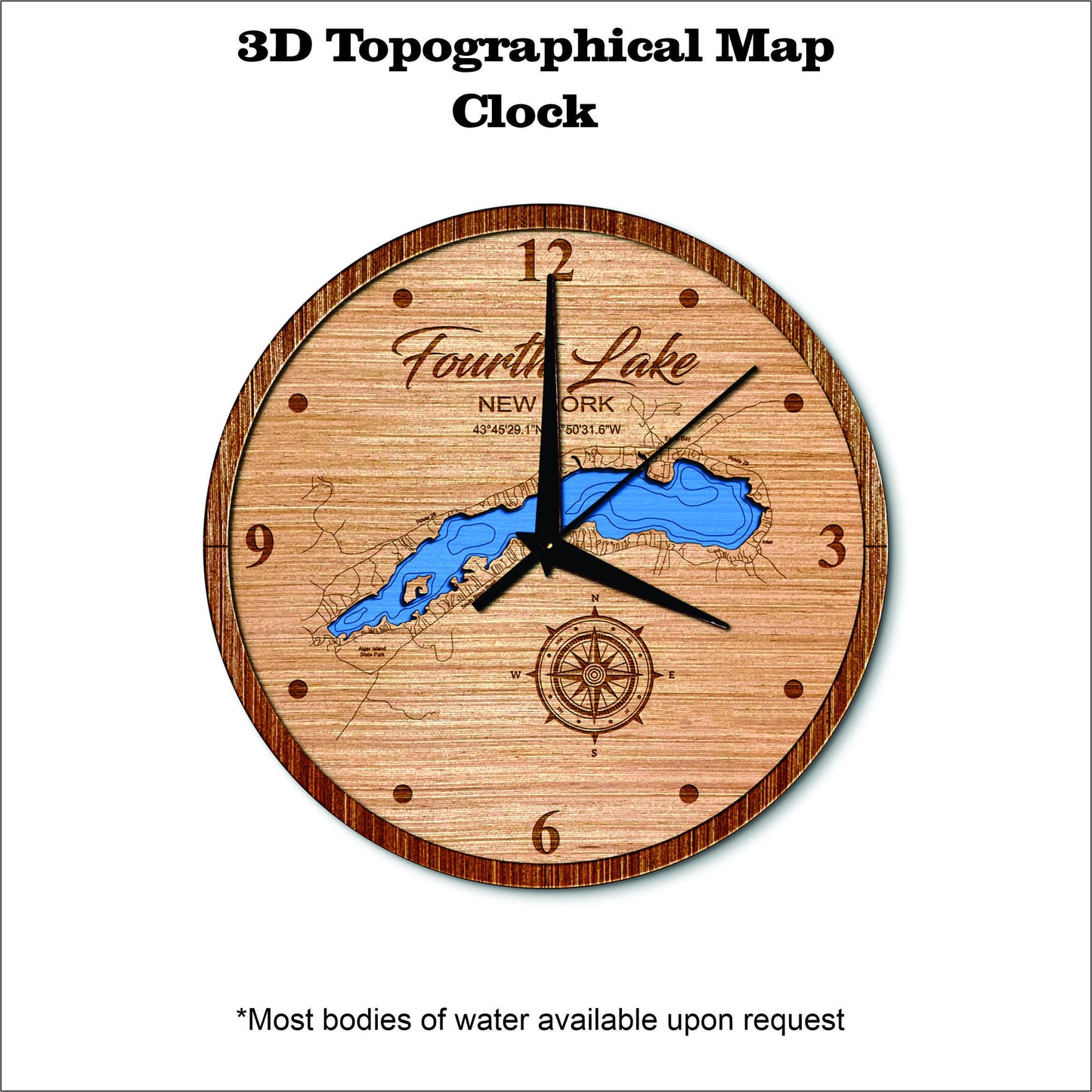 Fourth Lake (fulton chain)in New York 3D topographical map clock