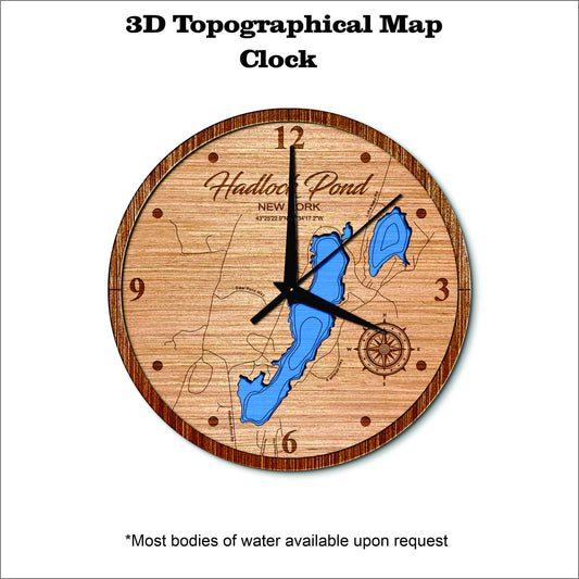 Hadlock Pond in New York 3D topographical map clock