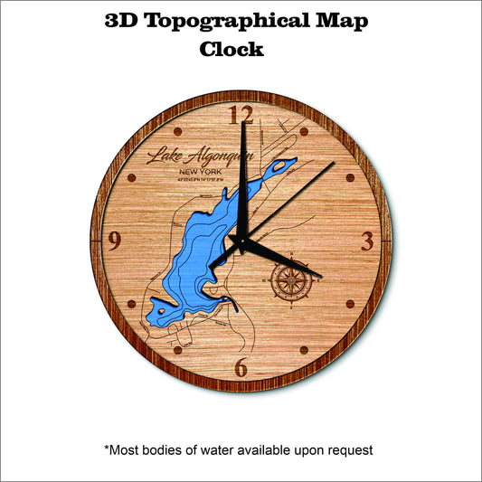 Lake Algonquin in New York 3D topographical map clock