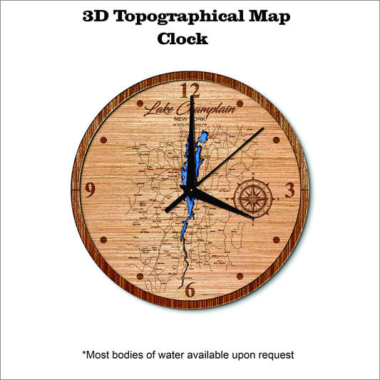 Lake Champlain in New York 3D topographical map clock