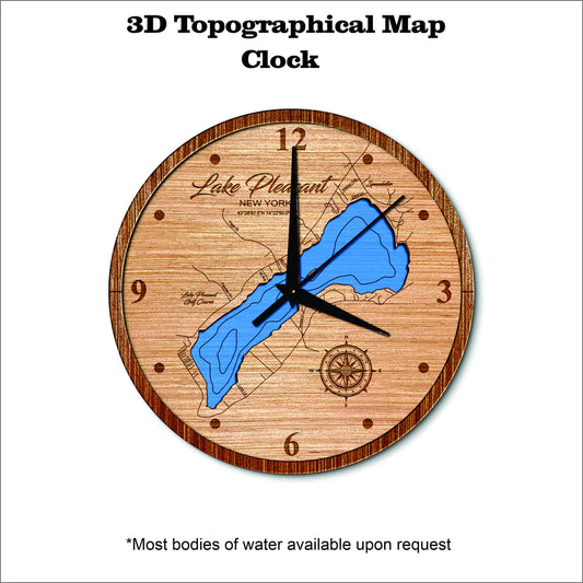 Lake Pleasant in New York 3D topographical map clock