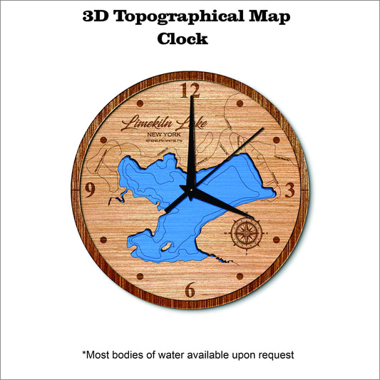 Limekiln Lake in New York 3D topographical map clock