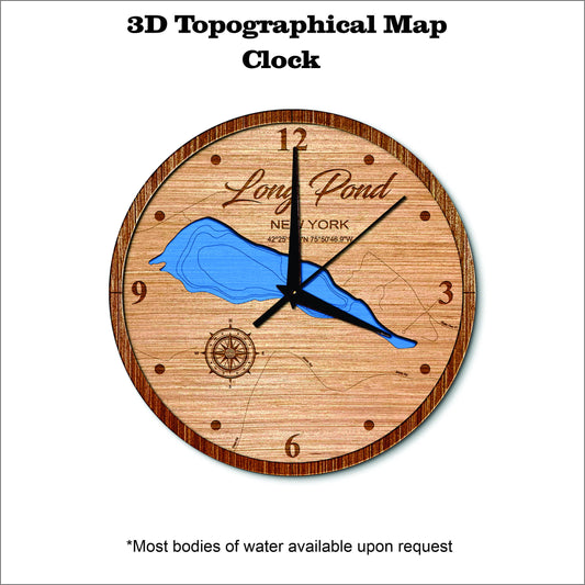 Long Pond (smithville) in New York 3D topographical map clock