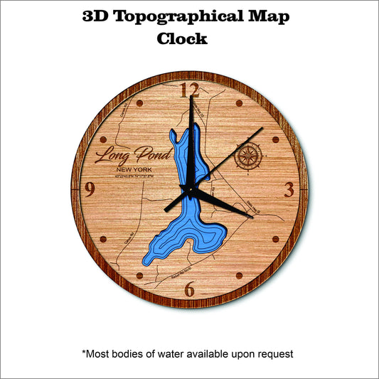 Long Pond (willsboro) in New York 3D topographical map clock