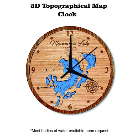 Massawepie Lake in New York 3D topographical map clock