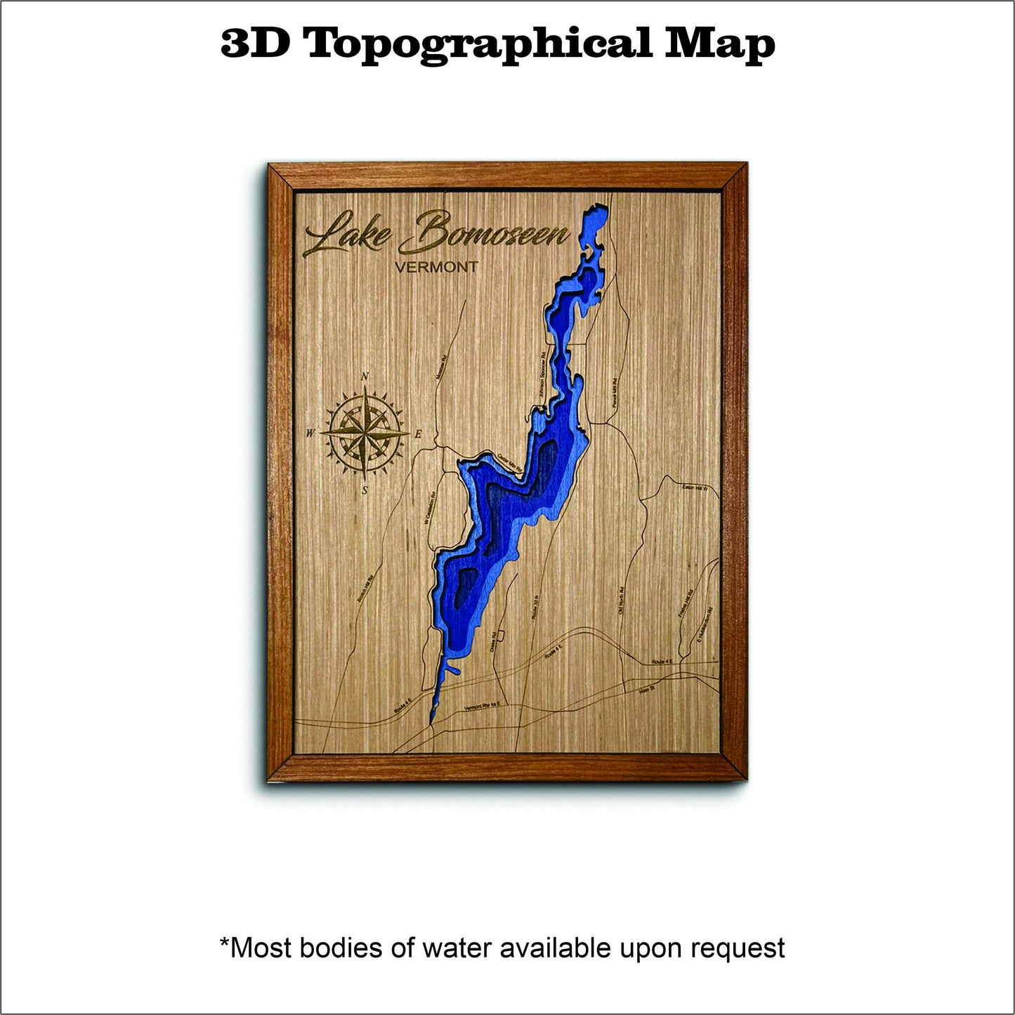 Lake Bomoseen 3D topographical map. custom lake house map. wall decor and wall art. handmade gift