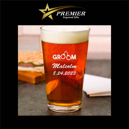 Custom Groom Pint Glass. Laser engraved. great for wedding