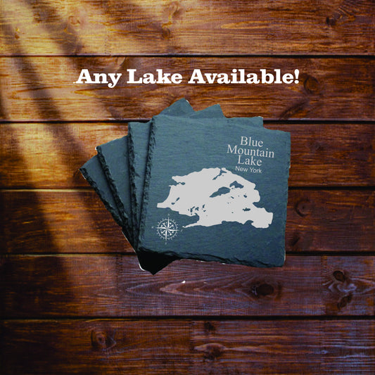 Blue Mountain Lake Slate coasters. Set of 4! FREE SHIPPING. Great for the lake house or cabin, fishing spot, or camping