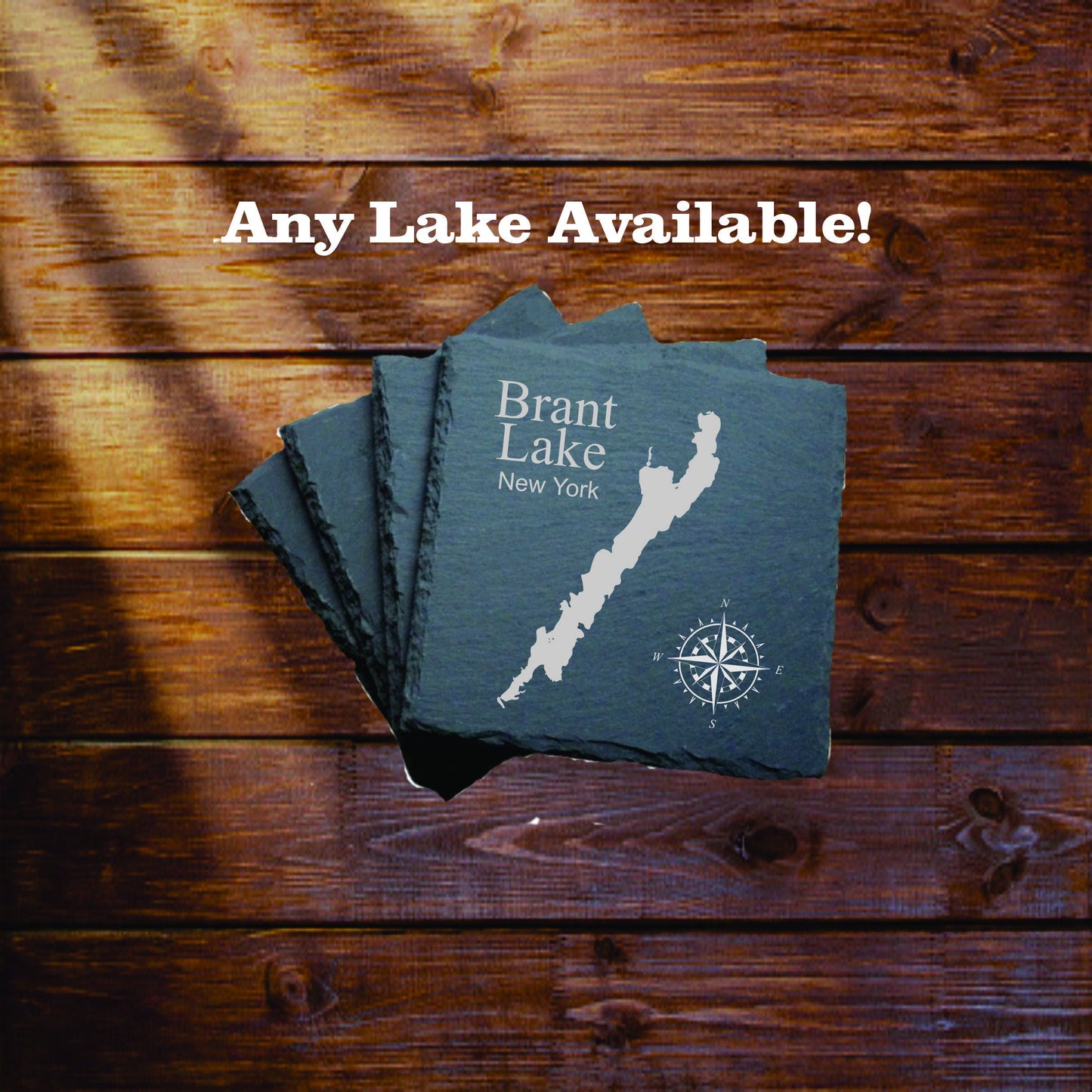 Brant Lake Slate coasters. Set of 4! FREE SHIPPING. Great for the lake house or cabin, fishing spot, or camping