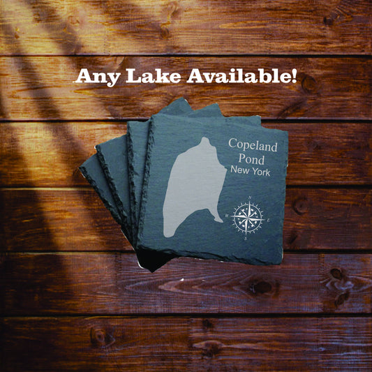 Copeland Pond Slate coasters. Set of 4! FREE SHIPPING. Great for the lake house or cabin, fishing spot, or camping