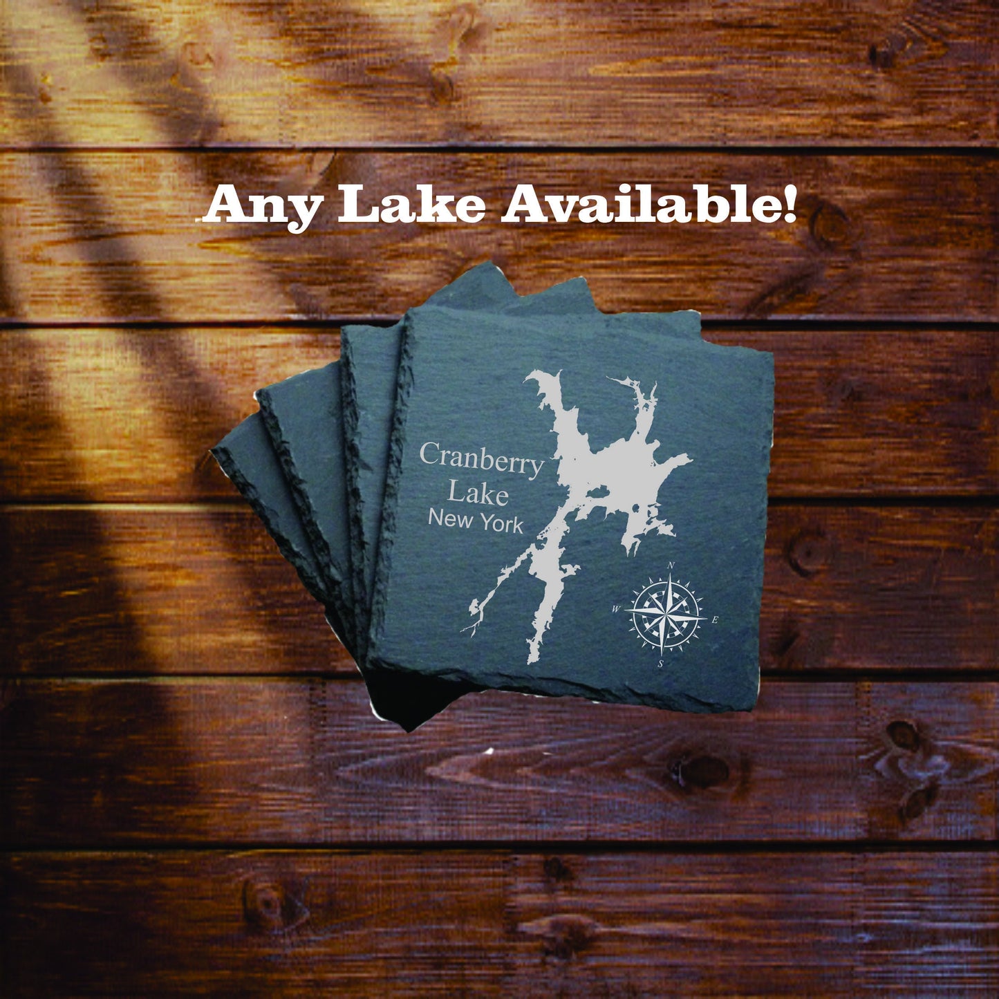 Cranberry Lake Slate coasters. Set of 4! FREE SHIPPING. Great for the lake house or cabin, fishing spot, or camping