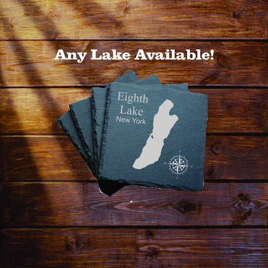 Eighth Lake Slate coasters. Set of 4! FREE SHIPPING. Great for the lake house or cabin, fishing spot, or camping