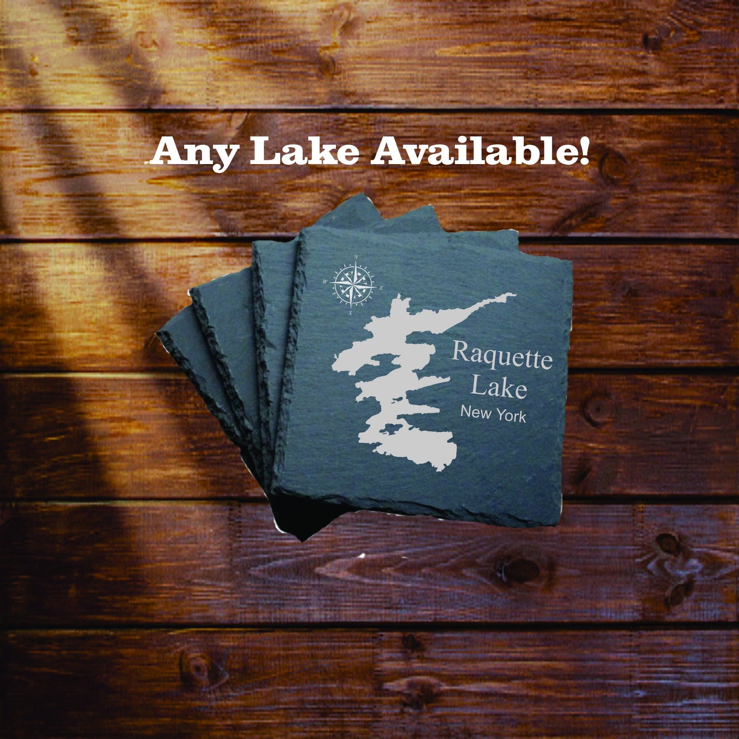 Raquette Lake Slate coasters. Set of 4! FREE SHIPPING. Great for the lake house or cabin, fishing spot, or camping