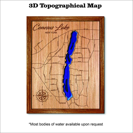 Conesus Lake in New York 3D topographical map