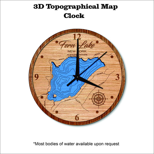 Fern Lake in New York 3D topographical map clock