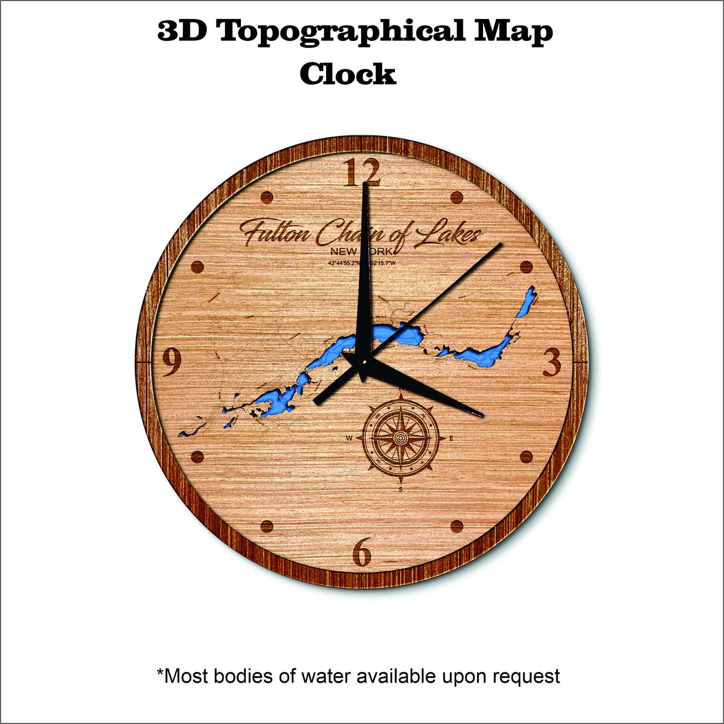 Fulton Chain of Lakes in New York 3D topographical map clock