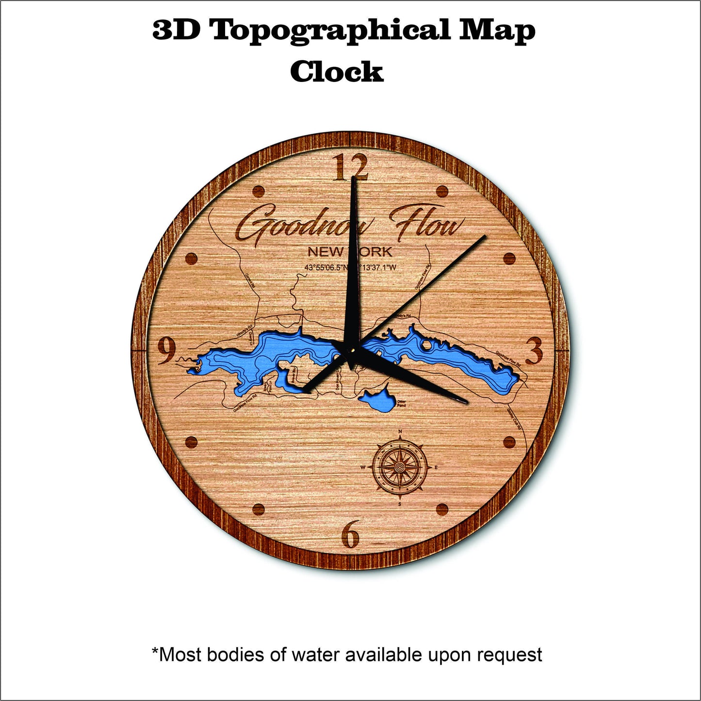 Goodnow Flowage in New York 3D topographical map clock