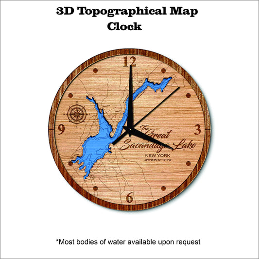 Great Sacandaga Lake in New York 3D topographical map clock. custom lake map. lake house decor. wall decor and wall art. handmade decor