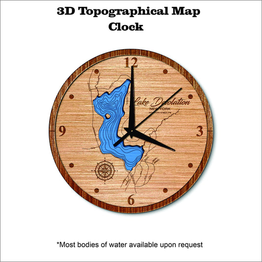 Lake Desolation in New York 3D topographical map clock