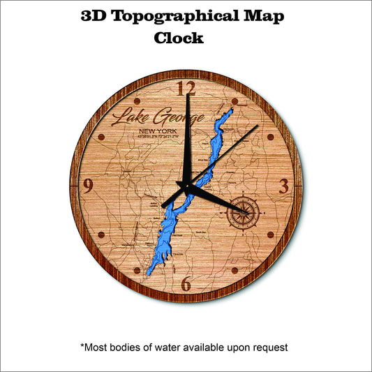 Lake George in New York 3D topographical map clock