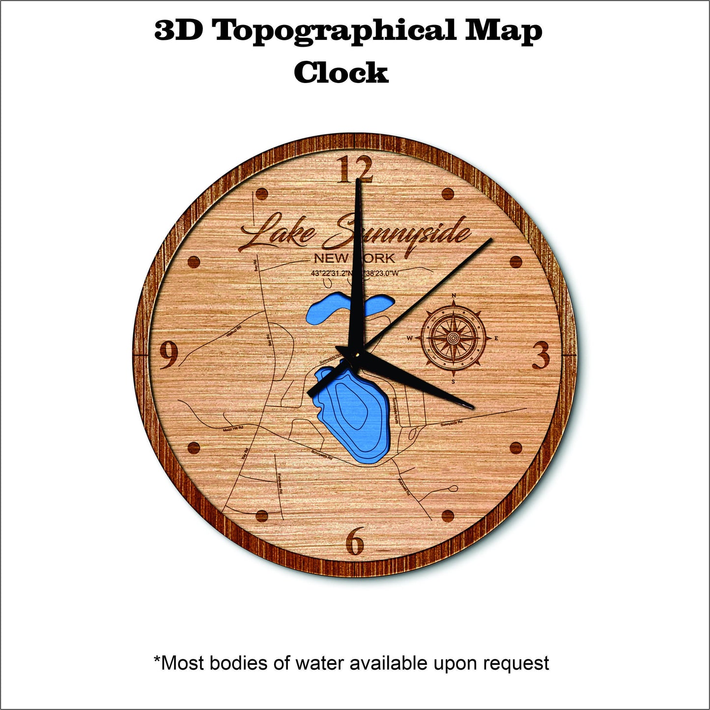 Lake Sunnyside in New York 3D topographical map clock