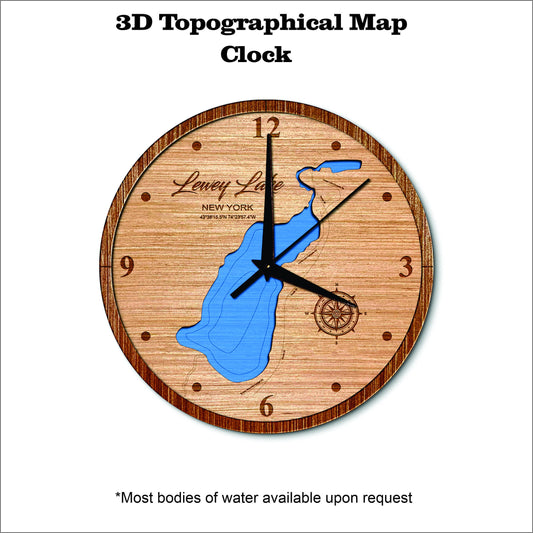 Lewey Lake in New York 3D topographical map clock