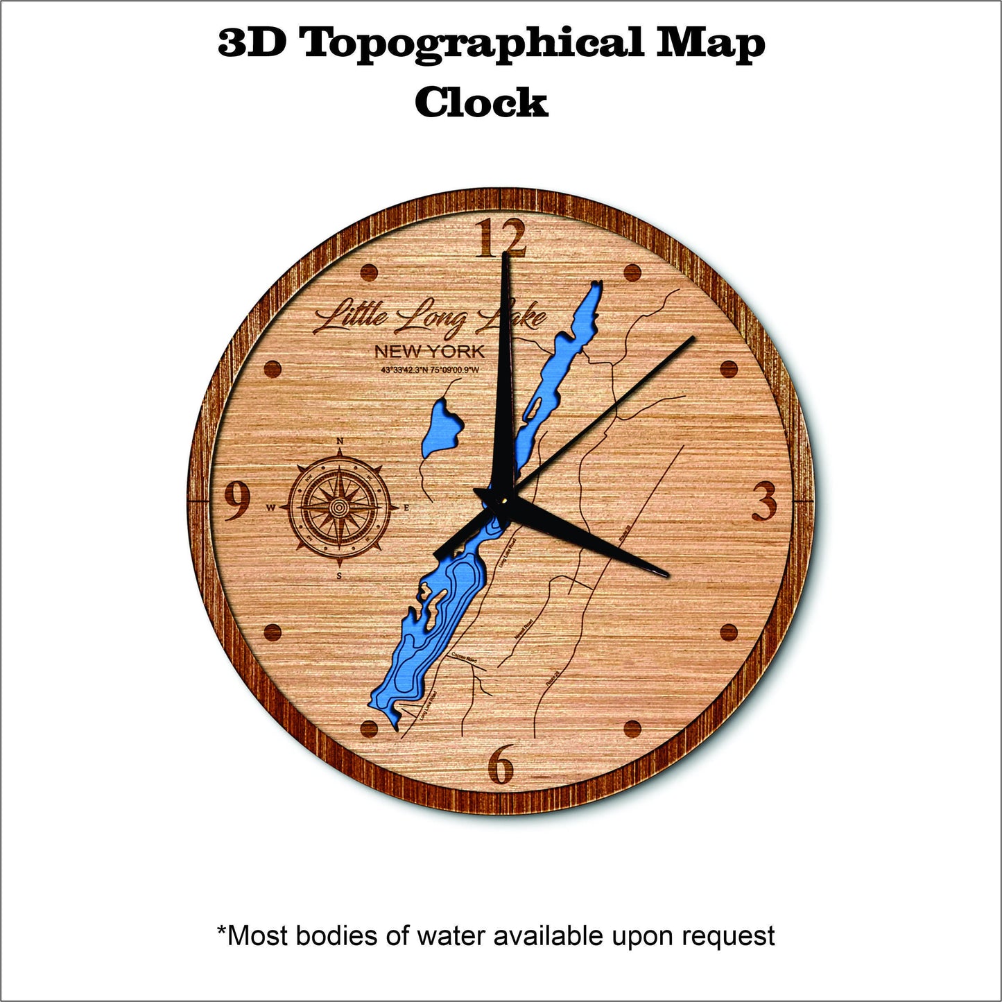 Little Long Lake in New York 3D topographical map clock