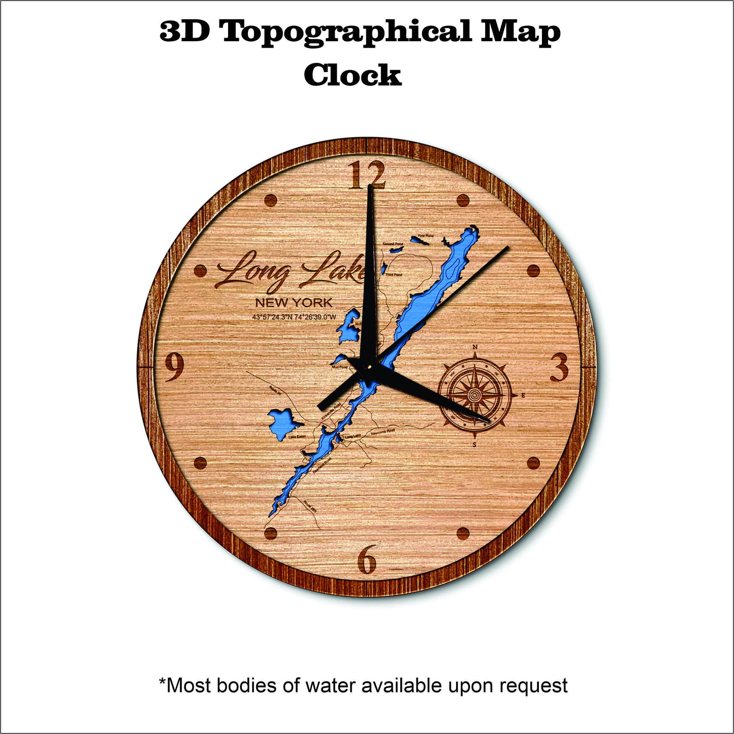 Long Lake in New York 3D topographical map clock