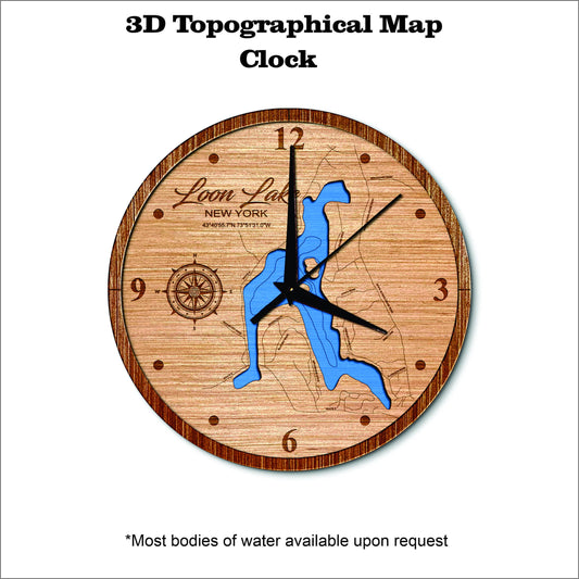 Loon Lake in New York 3D topographical map clock