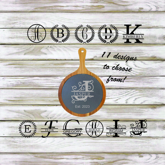 Custom Monogram slate & wood Serving tray.  Personalized cutting board Charcuterie board , laser engraved, great for anniversary, wedding