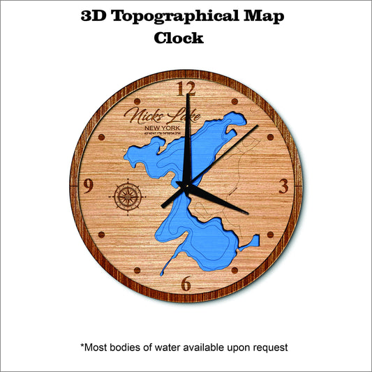 Nicks Lake in New York 3D topographical map clock