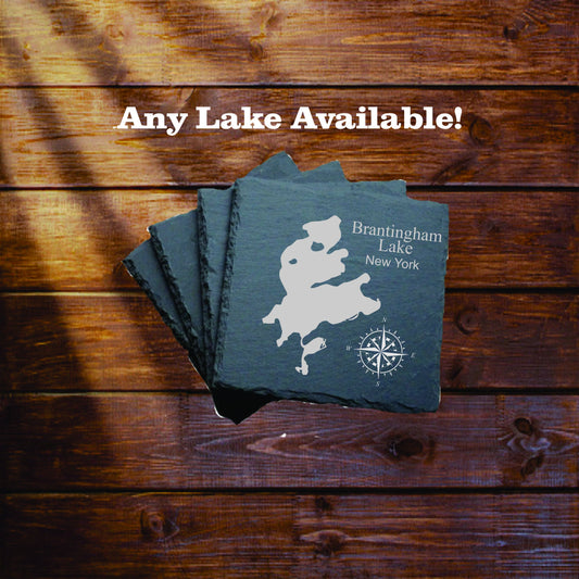 Brantingham Lake Slate coasters. Set of 4! FREE SHIPPING. Great for the lake house or cabin, fishing spot, or camping